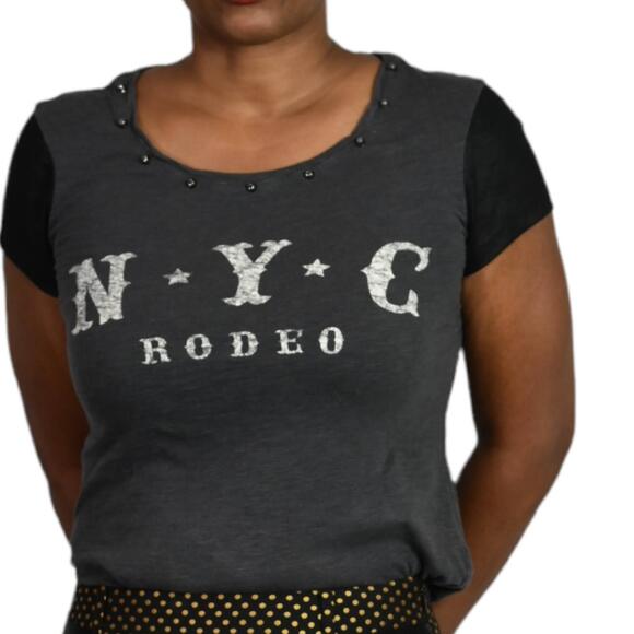 Express NYC Rodeo Tee Gray Black Size Short Sleeve Western Studded Size Small - Picture 1 of 14